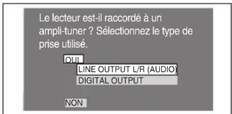 Le lecteur est-il raccordé à un ampli-tuner ? Sélectionnez le type de prise utilisé. OUI LINE OUTPUT L/R (AUDIO) DIGITAL OUTPUT NON
