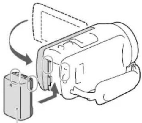 SONY HDRPJ420E - Chiudere lo schermo LCD e montare la batteria. - 1
