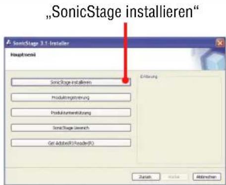 SONY NWHD5H - Klichen Sie auf „SonicStage installieren“ und befolgen Sie die angezeigten Anweisungen. - 1