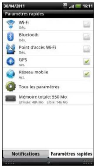 HTC Sensation - Utiliser les Paramètres Rapides - 1