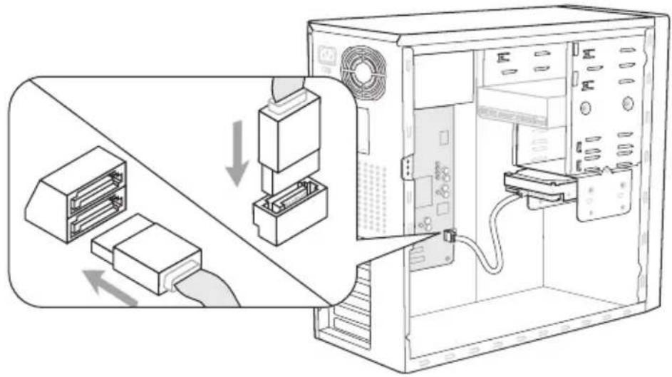 Diagram illustrating computer system components including server, drive, and tower with directional arrows indicating flow or movement.