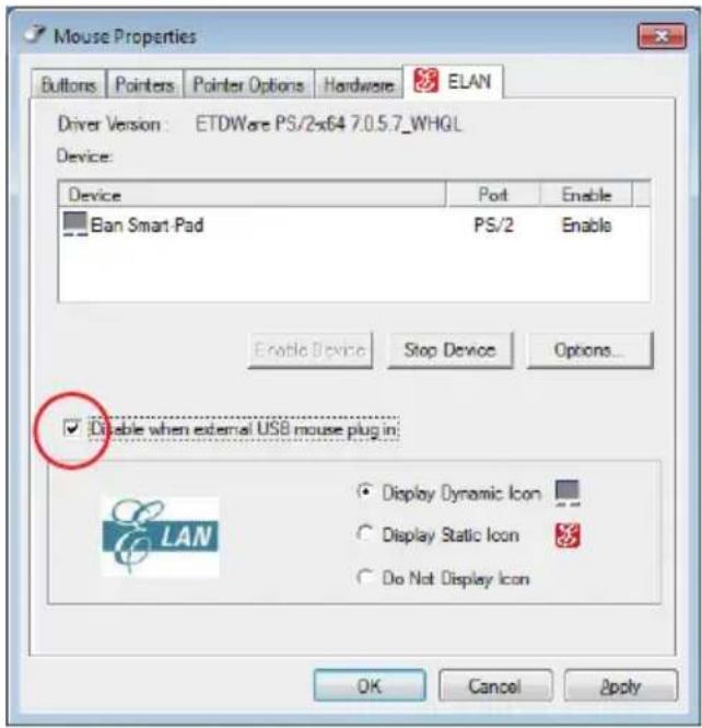 ASUS K53TKSX023V - Klik bovenaan op ELAN en Uitschakelen wanner exter USB-muis is aangesloten in. - 1