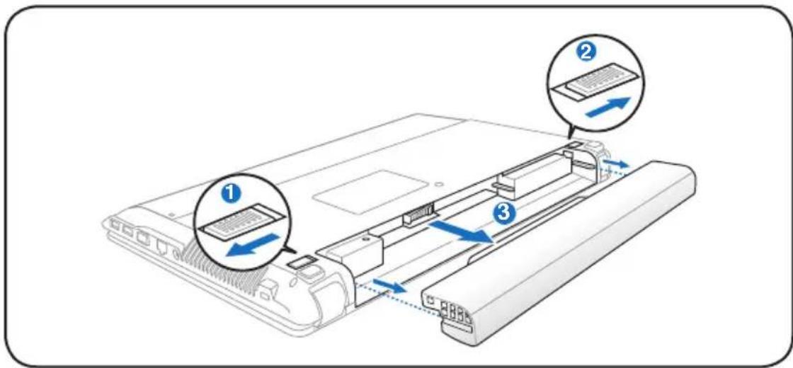 ASUS K53TKSX023V - De batterijdoos verwijderen: - 1