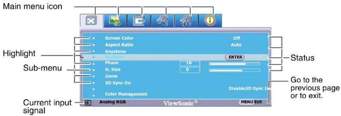 VIEWSONIC PJD5221 - Using the menus - 1