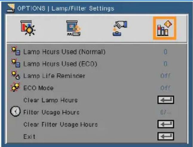 NEC U310W + NP01SK3D - OPTIONS | Lamp/Filter Settings - 1
