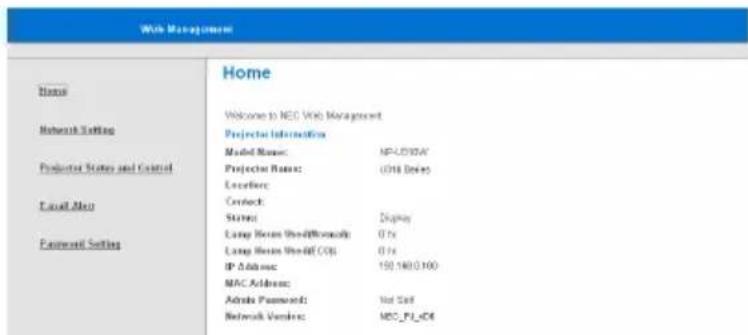 NEC U310W + NP01SK3D - How to use web browser to control your projector - 3