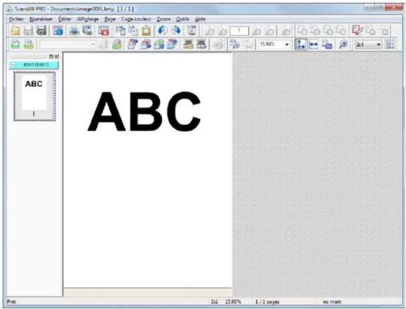 ScandAlt PRO - Documents\image0001.bmp [1 / 1] File Edit Number Edit All things Page Code couleur Zoom Tools Help 8001(0001) ABC ABC 2d: 15.90% 1 / 1 pages no mask