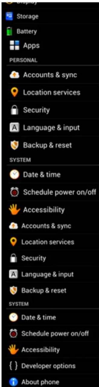 Yarvik Ingenia Horizon 5 - Menyn Settings (inställningar) - 2