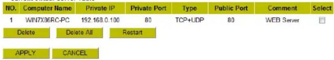CONCEPTRONIC 150N WL - Current Virtual Server Table - 1