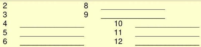2 8 ____ 3 9 ________ 4 ____ 10 ________ 5 ____ 11 ________ 6 ____ 12 ________