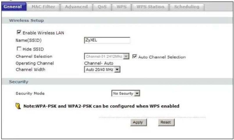 ZYXEL NBG416N - General Wireless LAN Screen - 1