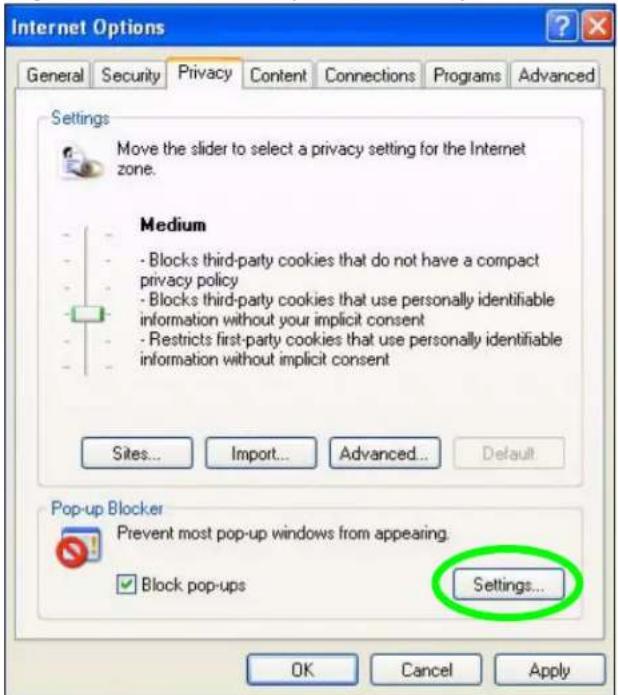 ZYXEL NBG416N - Enable pop-up Blockers with Exceptions - 1