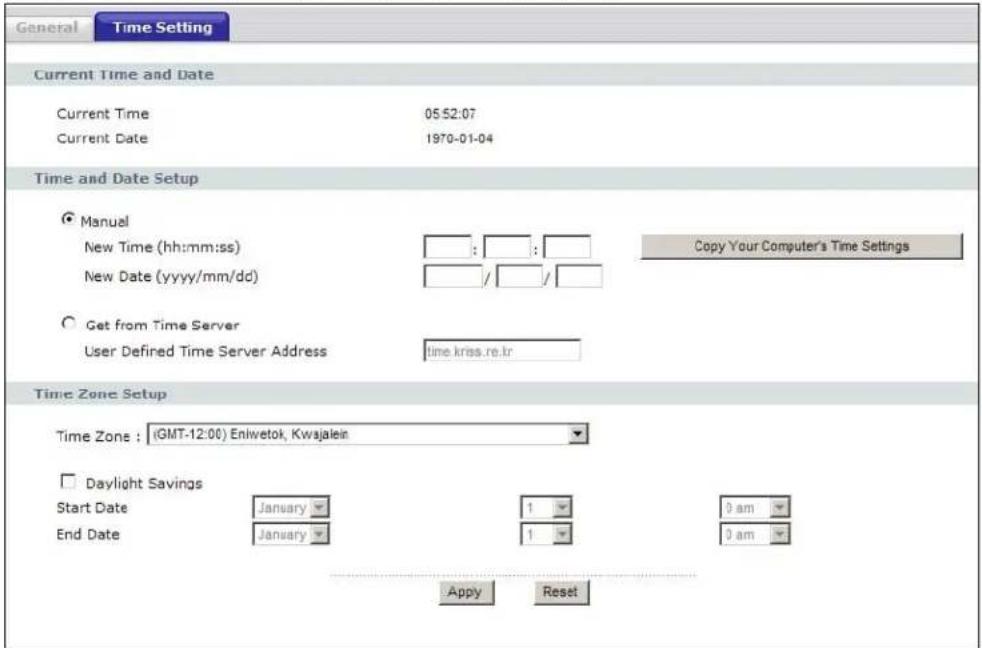 ZYXEL NBG416N - Time Setting Screen - 1