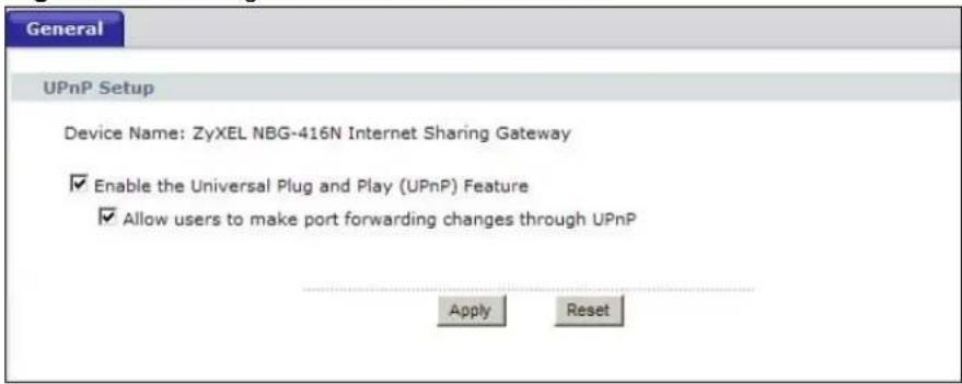 ZYXEL NBG416N - UPnP Screen - 1