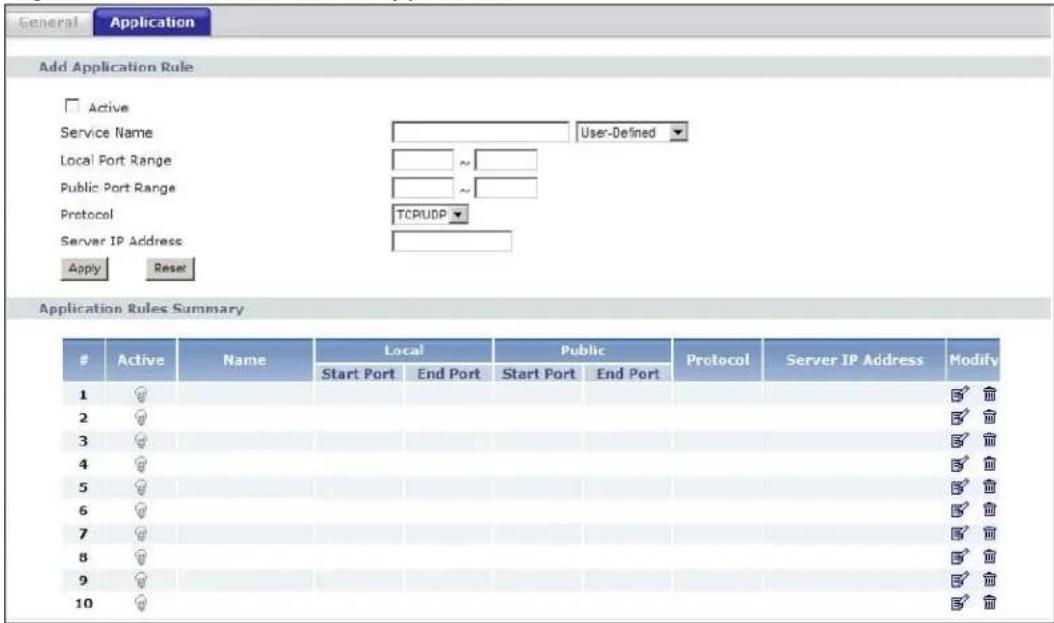 ZYXEL NBG416N - NAT Application Screen - 1