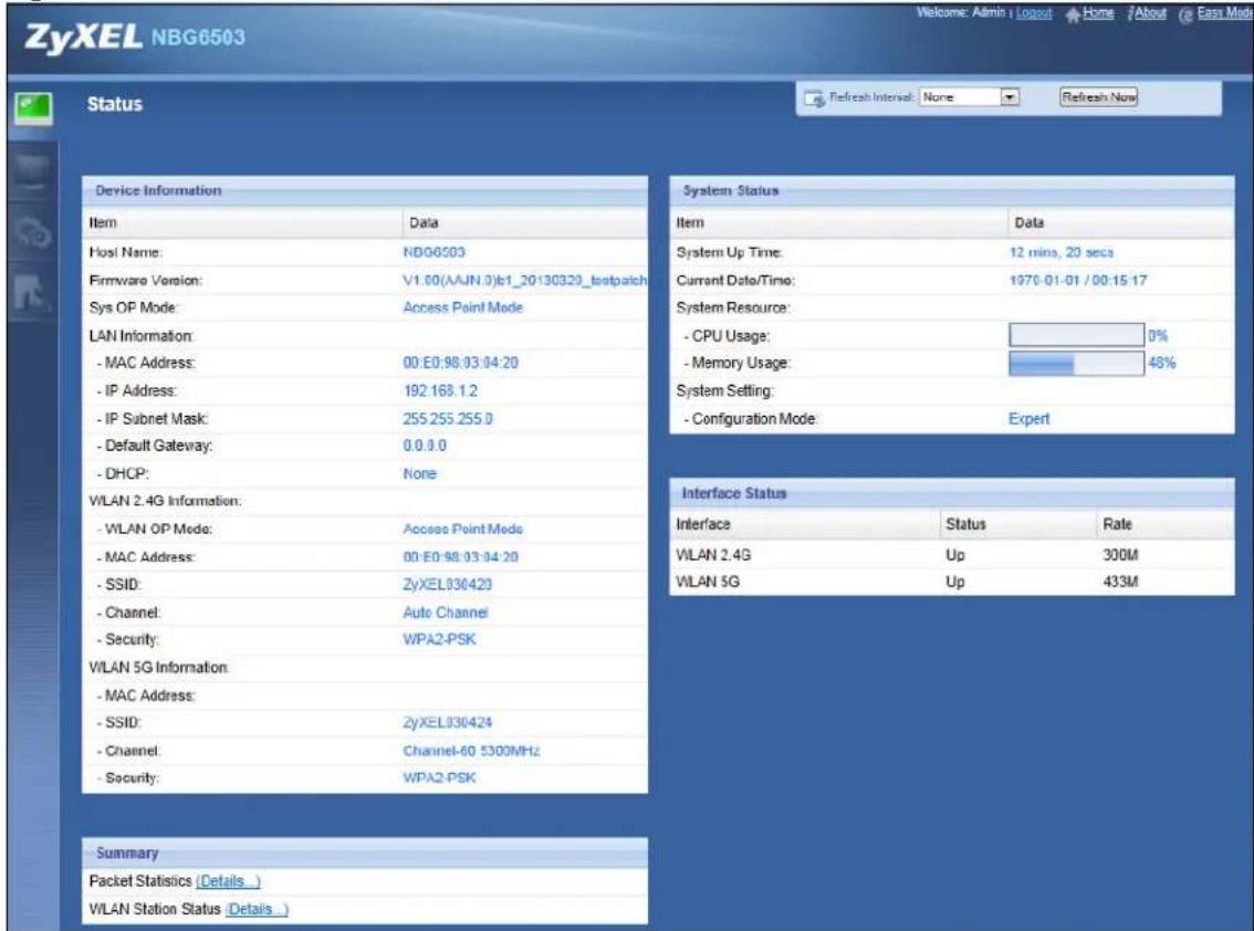 ZYXEL NBG6503 - AP Mode Status Screen - 1