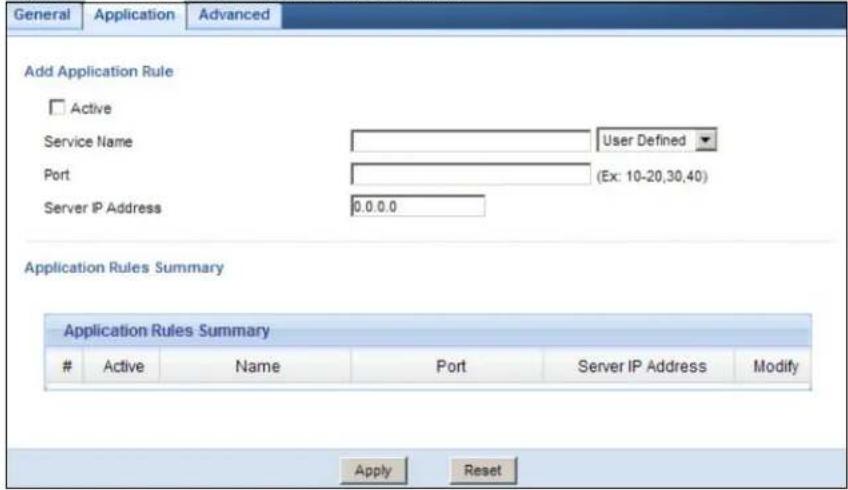 ZYXEL NBG6503 - NAT Application Screen - 1