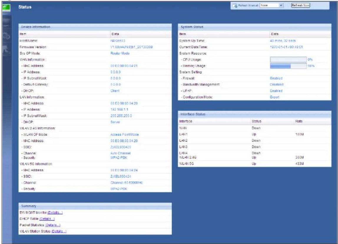 ZYXEL NBG6503 - Status Screen - 2