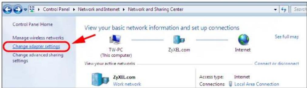 ZYXEL NBG6503 - Click Change adapter settings. - 1