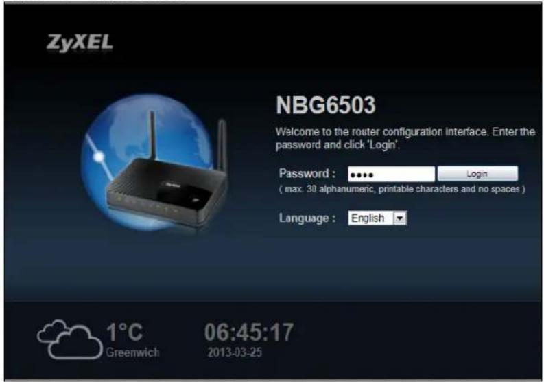 ZYXEL NBG6503 - Login Screen - 1