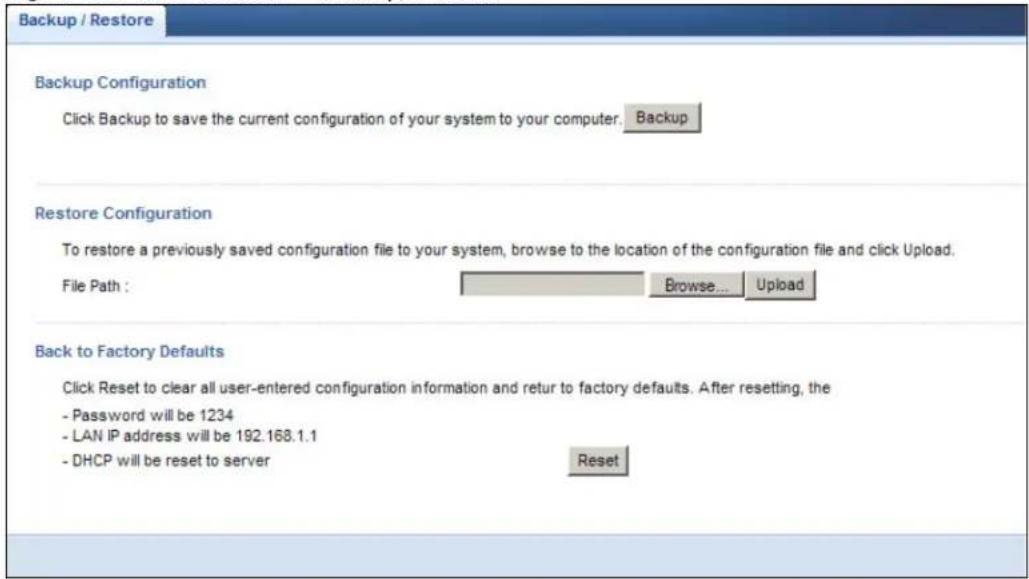ZYXEL NBG6503 - Configuration Backup/Restore Screen - 1