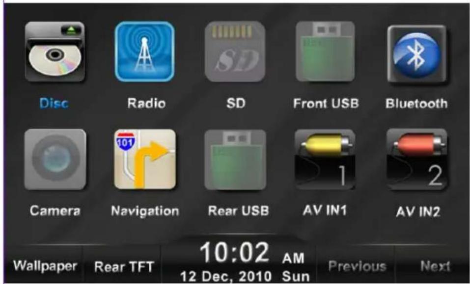 AUDIOVOX VME 9520NAV - Menu principal - 1