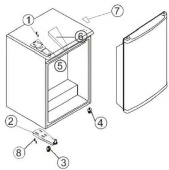 AMICA KB 15340 W - This bar refrigerator has the door hinges on the right. If you wish to change the opening direction, follow the instructions below: - 2