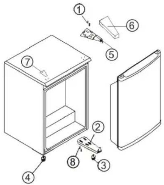 AMICA KB 15340 W - This bar refrigerator has the door hinges on the right. If you wish to change the opening direction, follow the instructions below: - 1