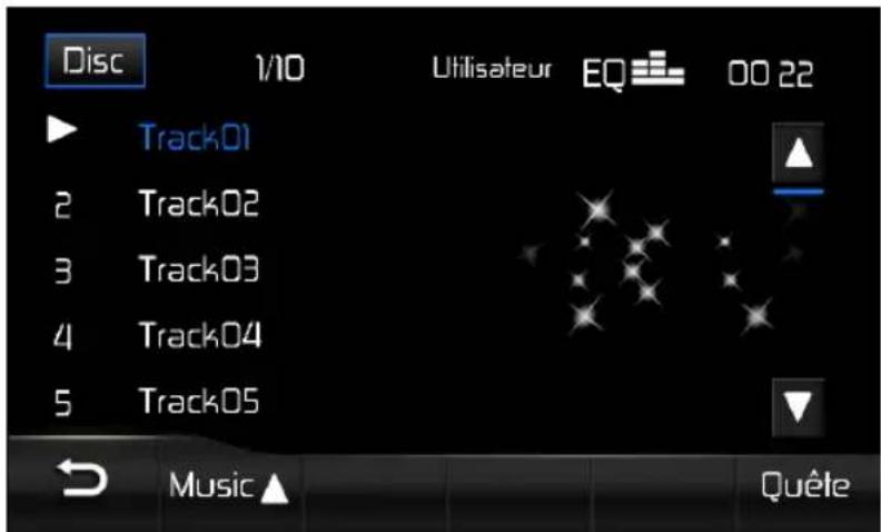 AUDIOVOX VME 9725 NAV - L'écran de la liste de lecture. - 1