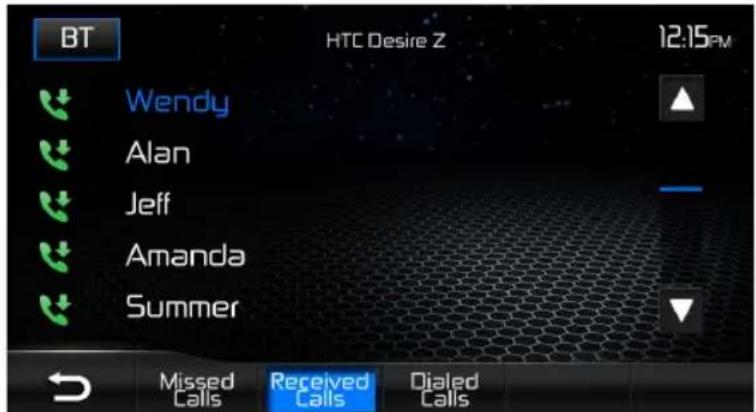 AUDIOVOX VME 9725 NAV - Received Calls - 1