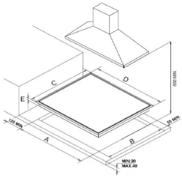 BAUMATIC P90SS - HOB APERTURE DIMENSIONS - 1