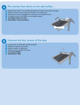 PHILIPS SB7G19B - How to remove the base Um den Monitorfuß abzunehmen / Comment retirer la Base / Come rimuovere la base / Cómo quitar la base / 如何拆除基座 / 拆除底座步骤 - 1