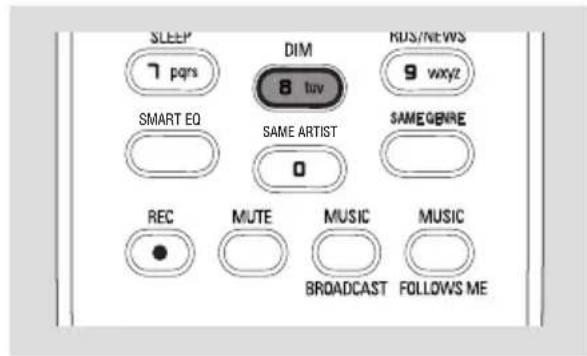 SLEEP 7 pqrs DIM 8 tuv MUS/NEWS 9 wxyz SMART EQ SAME ARTIST SAMEGENRE 0 REC MUTE MUSIC MUSIC BROADCAST FOLLOWS ME