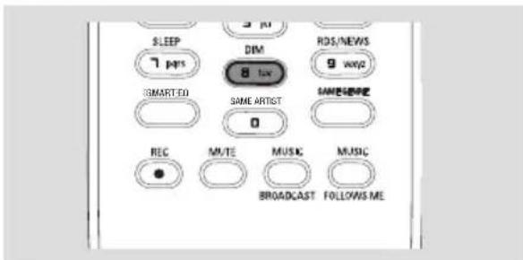 SLEEP 7 pms 8 tvs DIM 9 wyz SAME ARTIST 0 REC MUTE MUSIC MUSIC BROADCAST FOLLOWS ME RDS/NEWS SAMEZONE