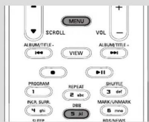 MENU SCROLL VOL ALBUM/TITLE - VIEW ALBUM/TITLE + PROGRAM 1 INCR. SURR. 4 ghi SLEEP REPEAT 2 abc DBB 5 kl SHUFFLE 3 def MARK/UNMARK 6 mno RDS/NFWS