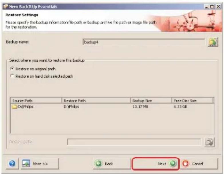 PHILIPS SPD5130CC - Come ripristinare un backup - 4