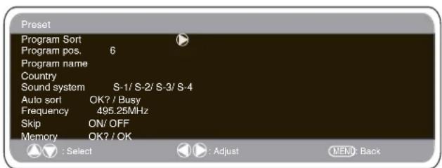 SANYO 42WPX1 - Preset menu - 1