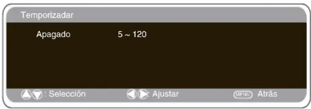 Temporizador Apagado 5 ~ 120 : Selección Ajustar MFNU Atrás