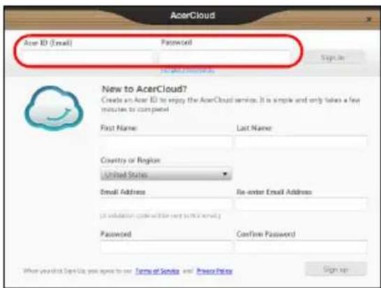 ACER CloudMobile S500 - Connectez-vous en utiliser votre Acer ID - 1