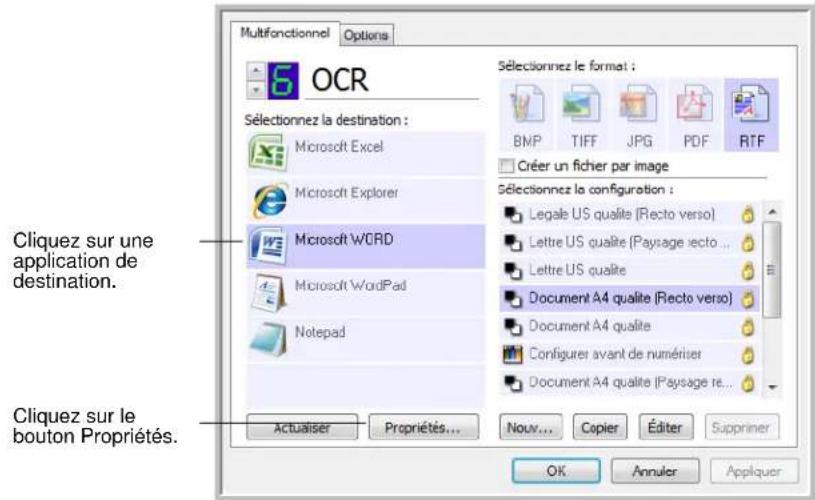 XEROX Documate 752 - Définition des propriétés de l'application de destination - 1
