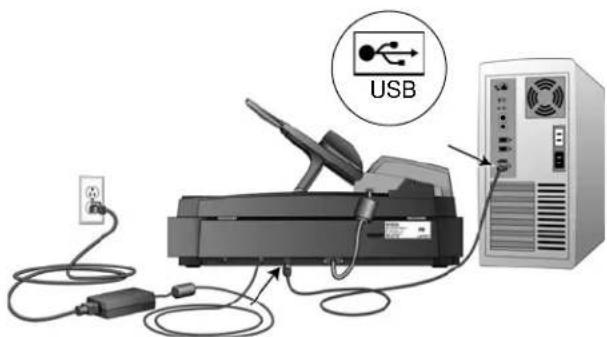 XEROX Documate 752 - Étape 4 : connexion du câble USB et mise sous tension - 1