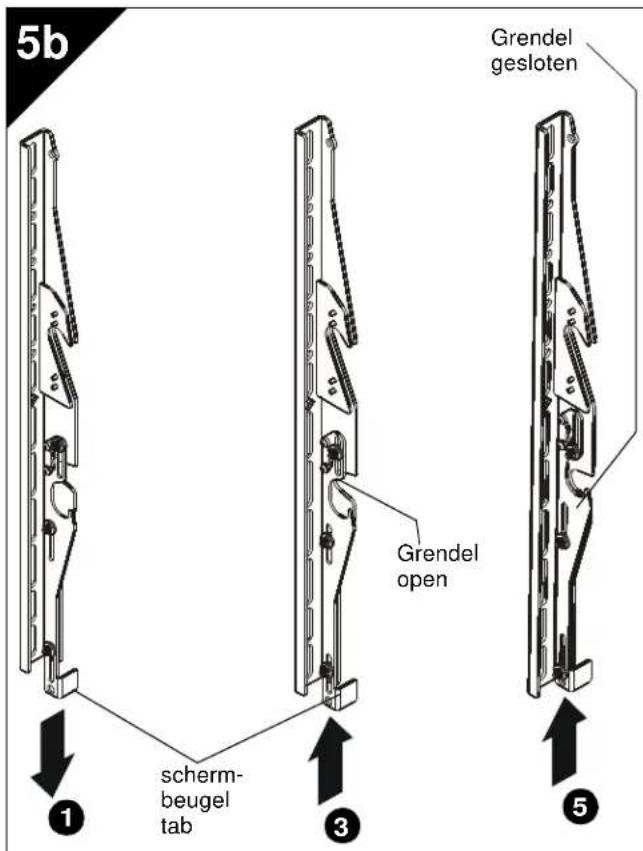 5b Grendel gesloten 1 scherm- beugel tab 3 Grendel open 5