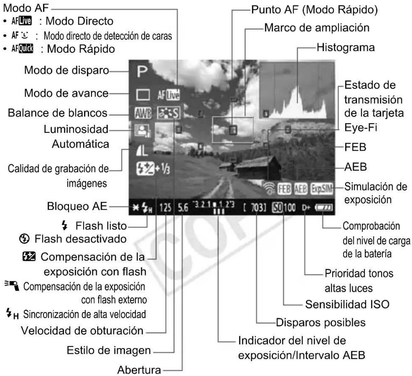 CANON EOS Rebel T3 - Acerca de la visualización de información - 1