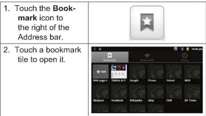 COBY Kyros MID81274G - + To go to a bookmarked webpage. - 1
