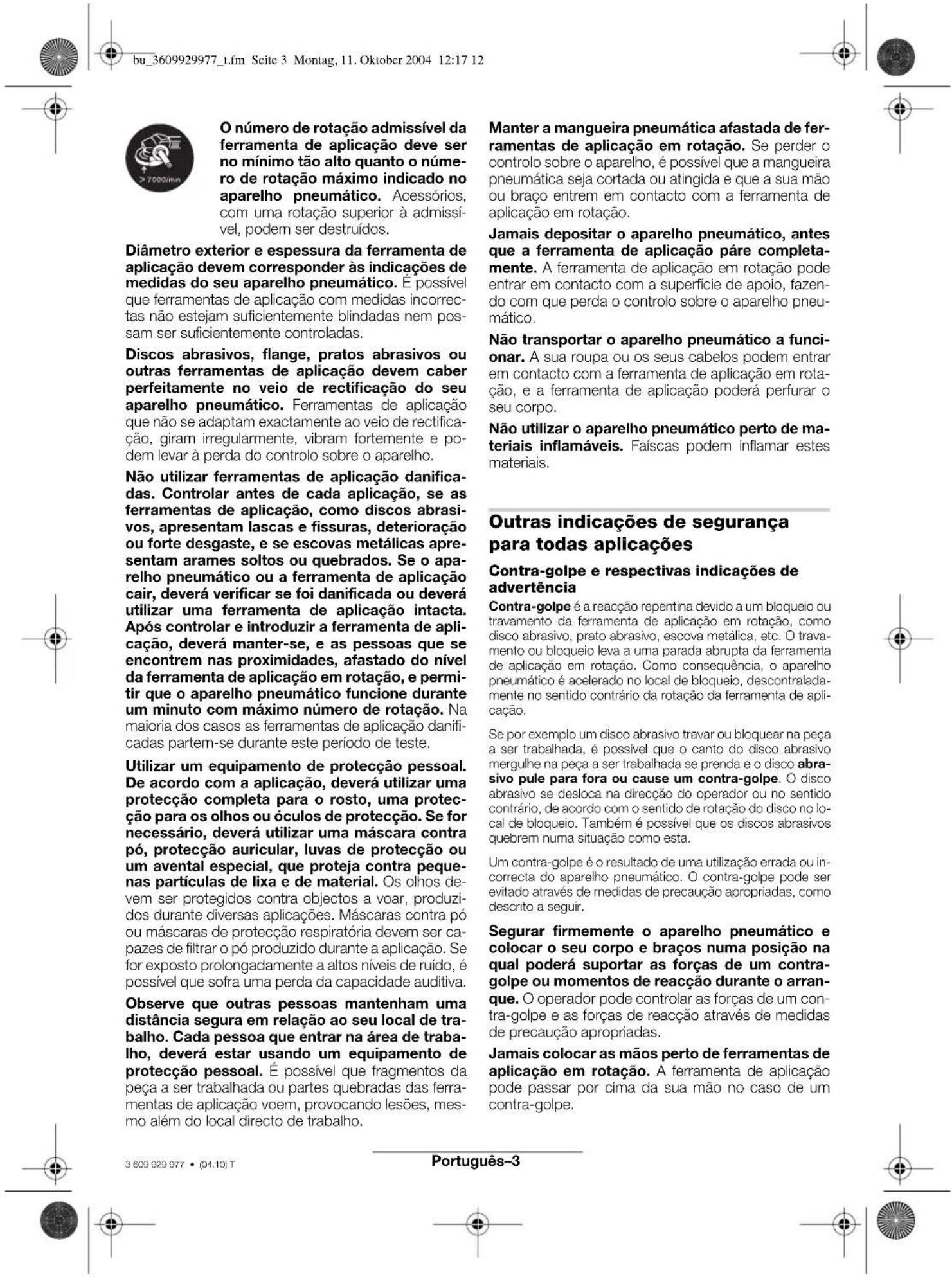 BOSCH 0 607 352 112 - Indicações de segurarca para todas as aplicações - 1