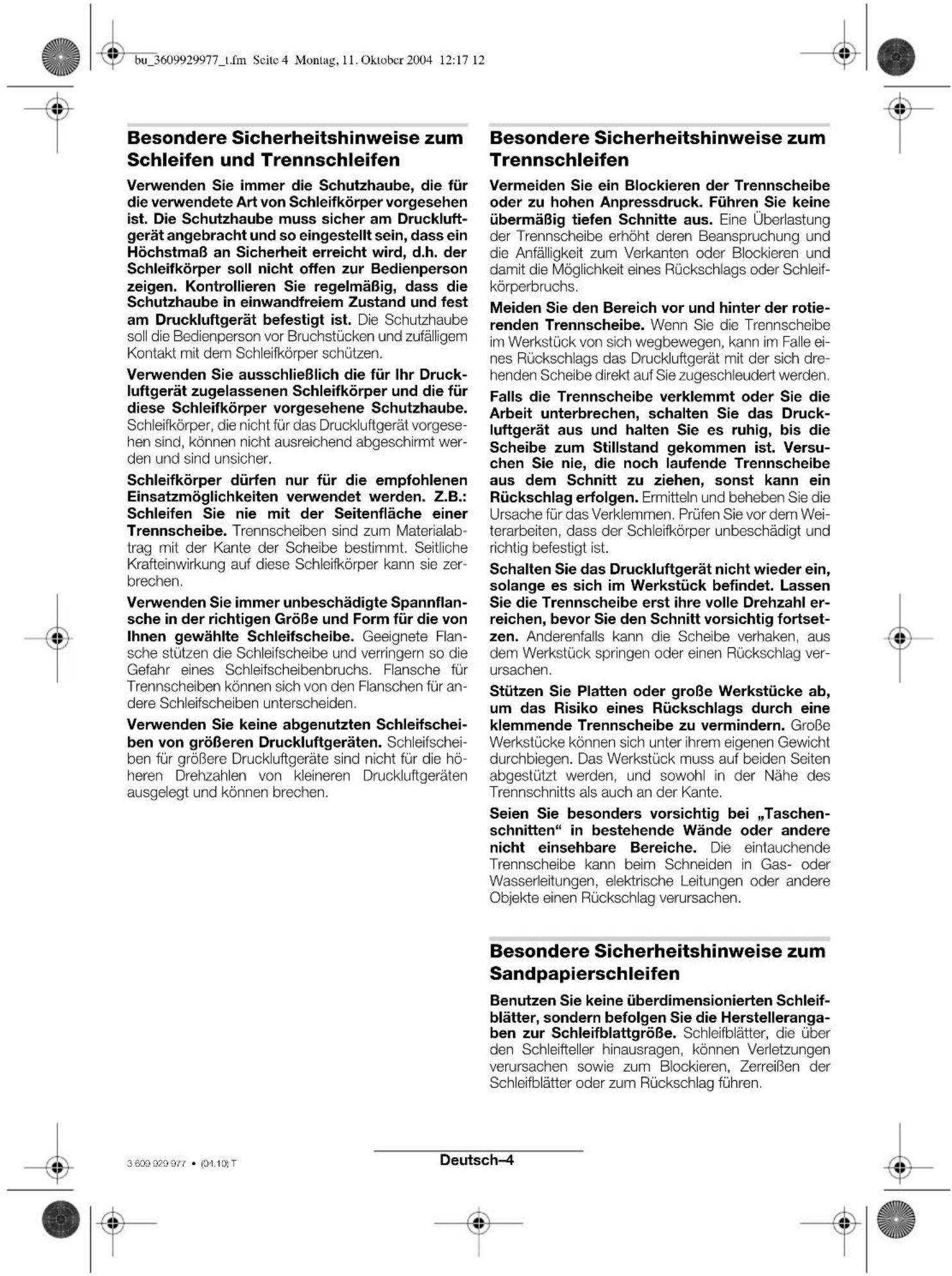 BOSCH 0 607 352 112 - Weitere Sicherheitshinweise für alle Anwendungen - 1