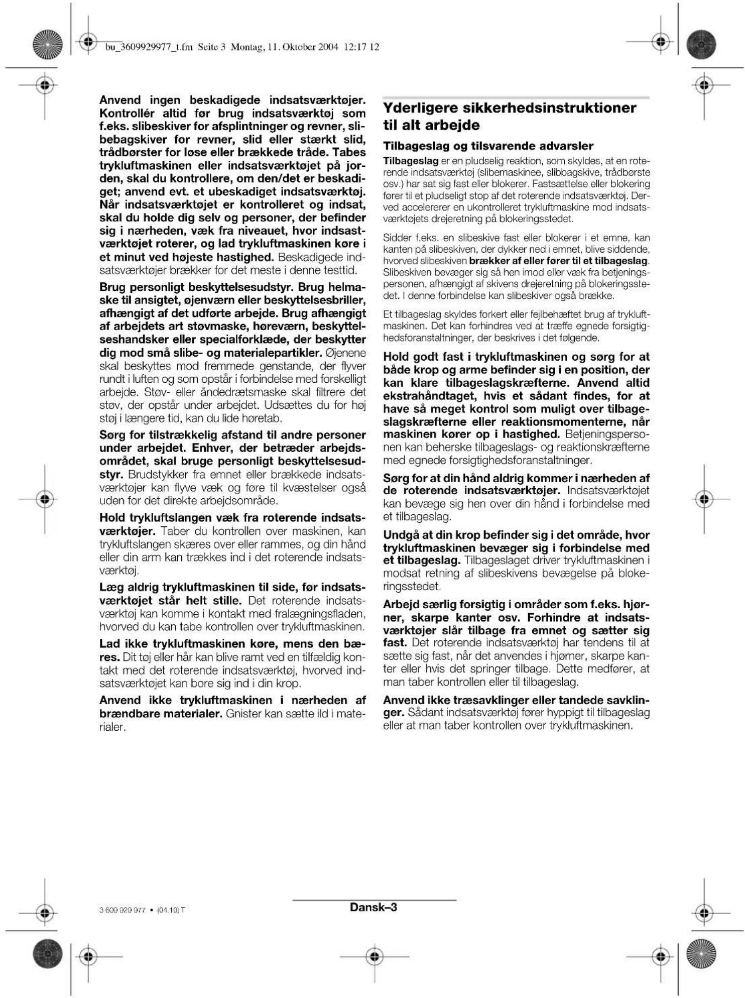 BOSCH 0 607 352 112 - Sikkerhedsinstruktioner til alt arbejde - 3