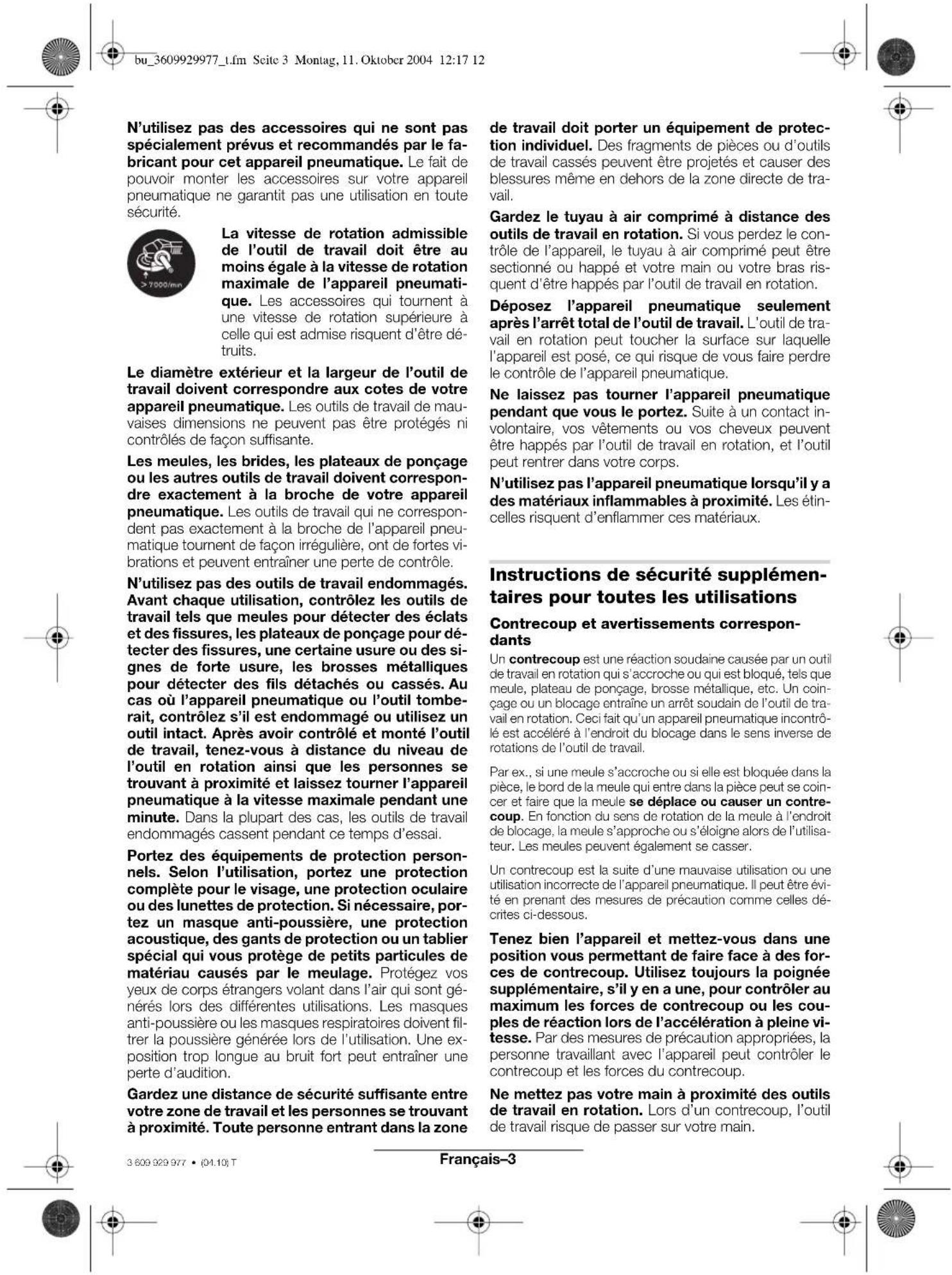 BOSCH 0 607 352 112 - Instructions de sécurité pour toutes les utilisations - 1