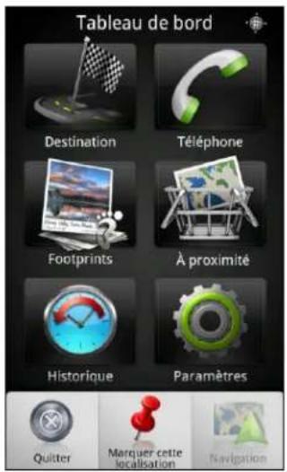 Tableau de bord Destination Téléphone Footprints À proximité Historique Paramètres Quilter Marquer cette localisation Navigation