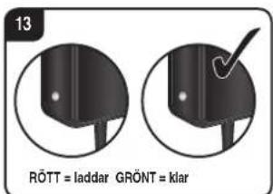 13 RÖTT = laddar GRÖNT = klar